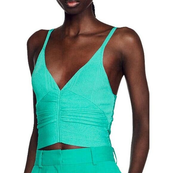 NWT SANDRO Alcudia Knit Crop Top In Verts Size 6 - Picture 4 of 11